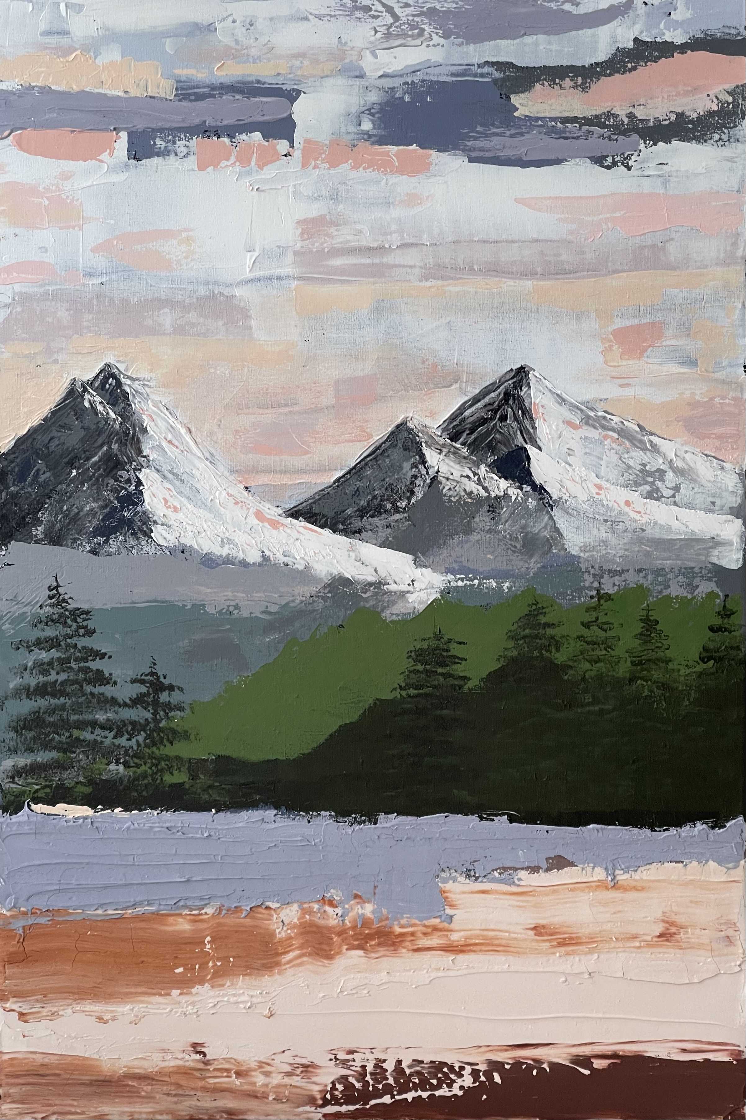 Sold contemporary mountain painting by Natasha Karapetian titled Blush Summit