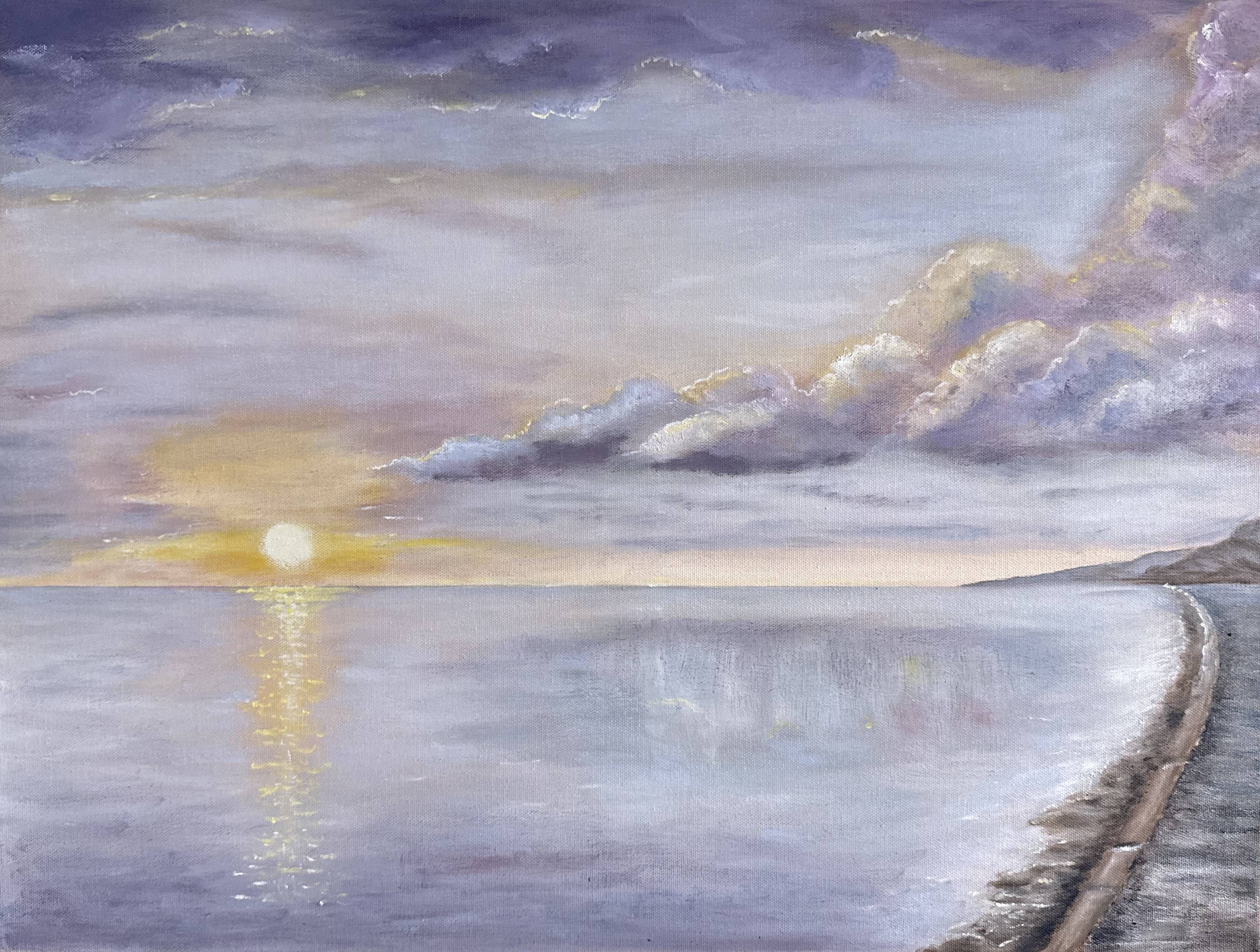 Seascape oil painting by Natasha Karapetian titled Gilded Horizon