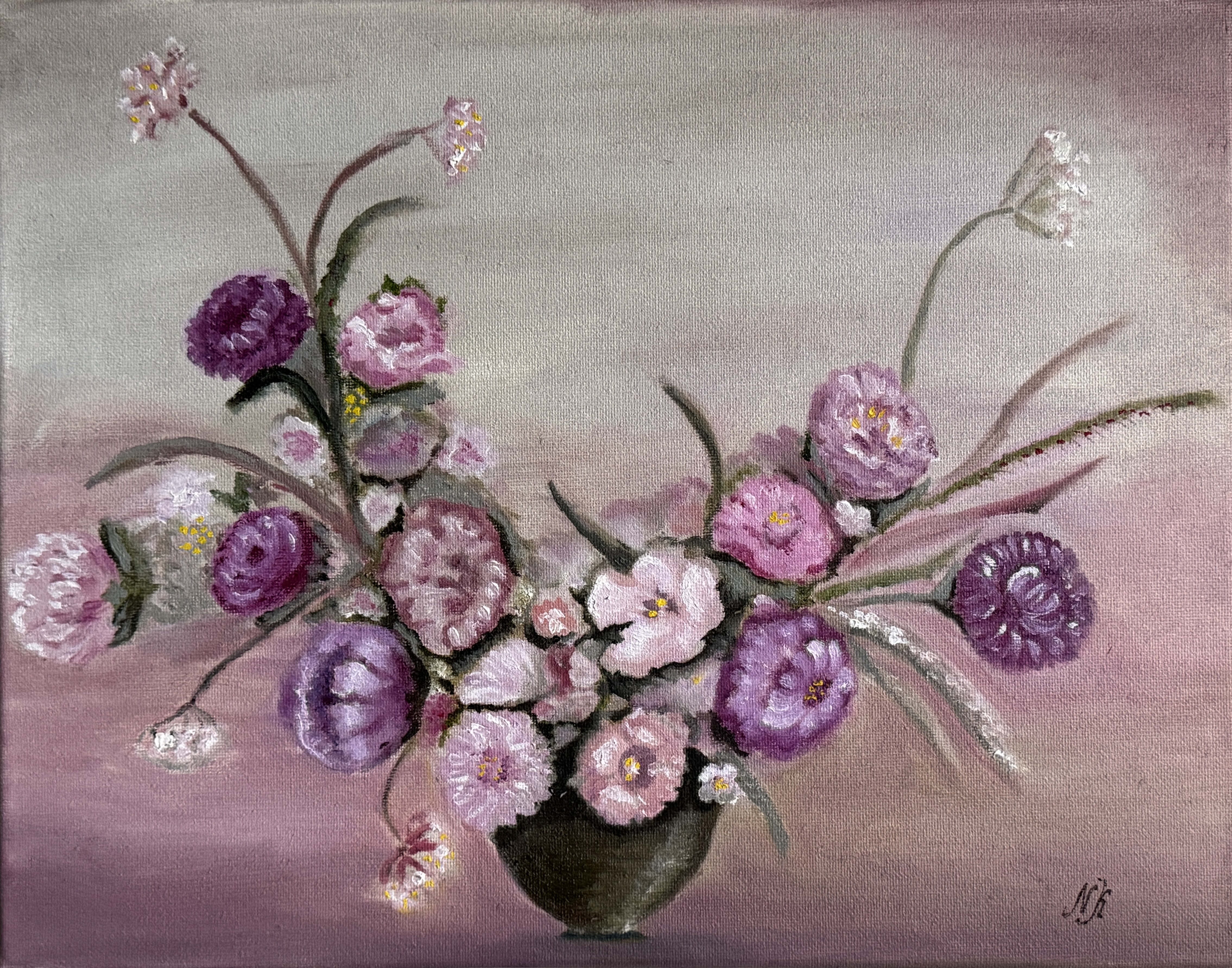 Floral oil painting by Natasha Karapetian titled Velvet Bloom